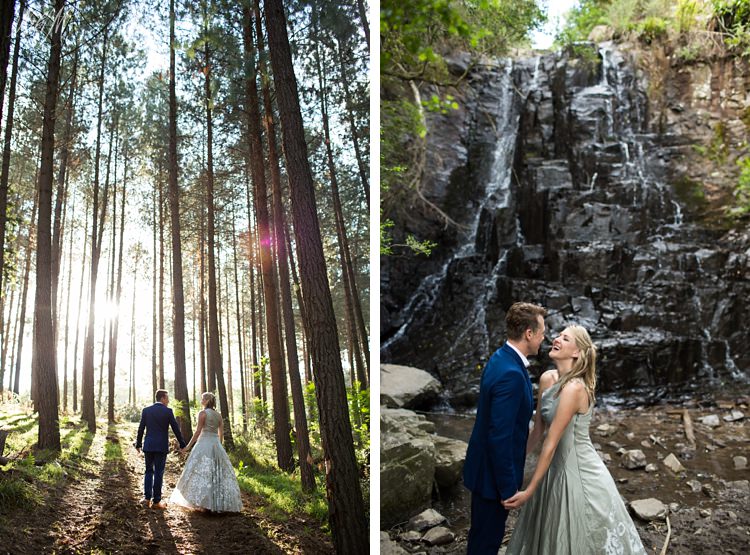 Hogsback wedding photos in a forest and near the 39 Steps waterfall