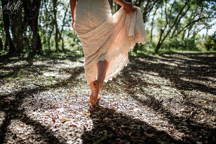 barefoot bride on her wedding day