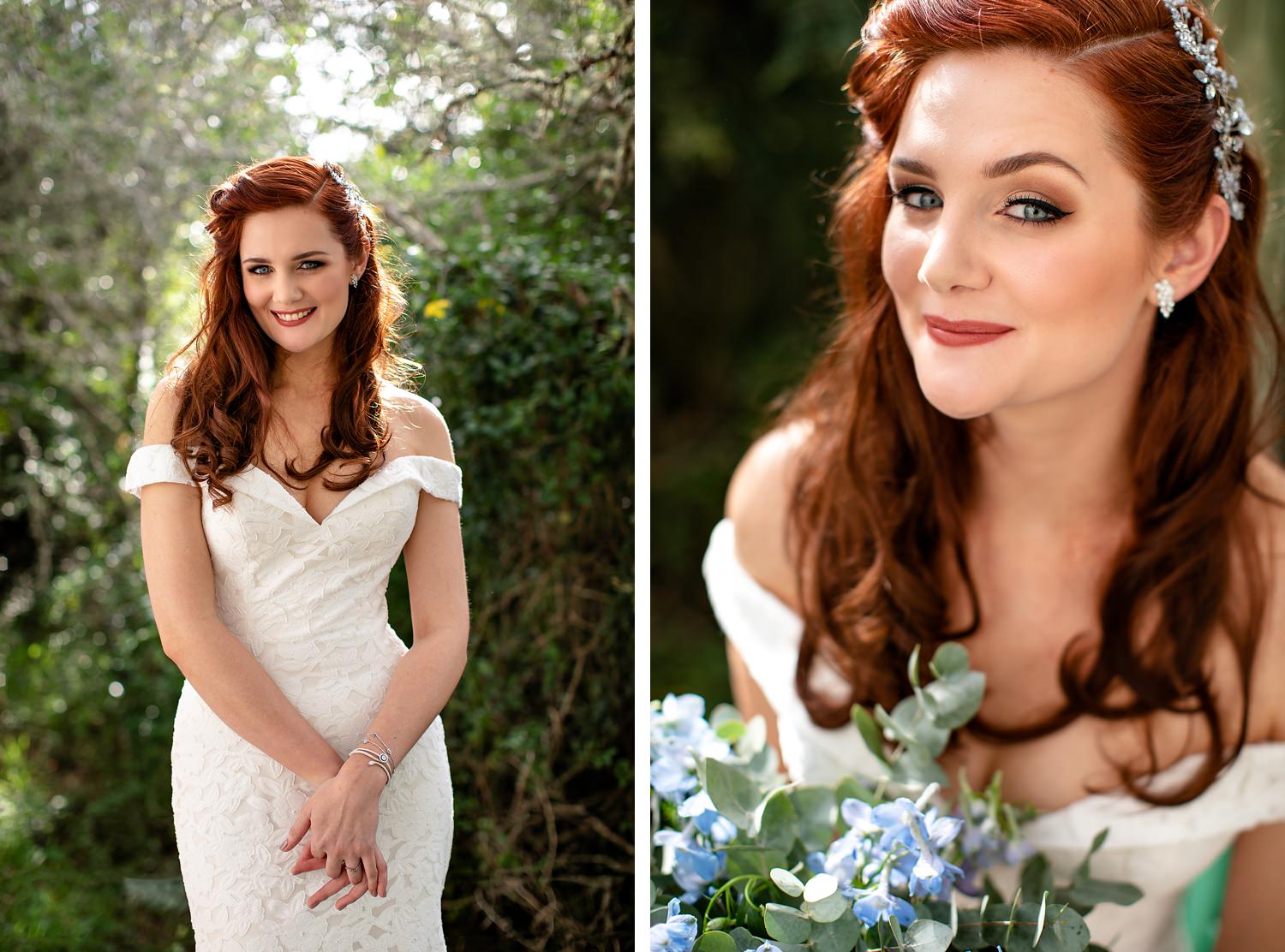 A redhead bride with retro hairstyle and beautiful make-up by Iris Gomez