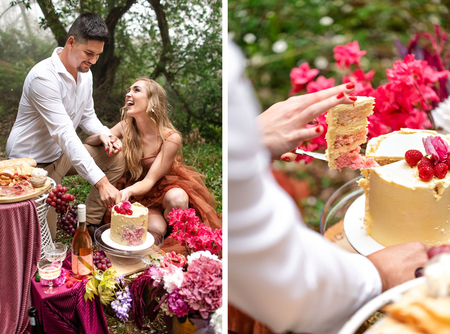 Bride and Groom cut their cake at their elopement picnic