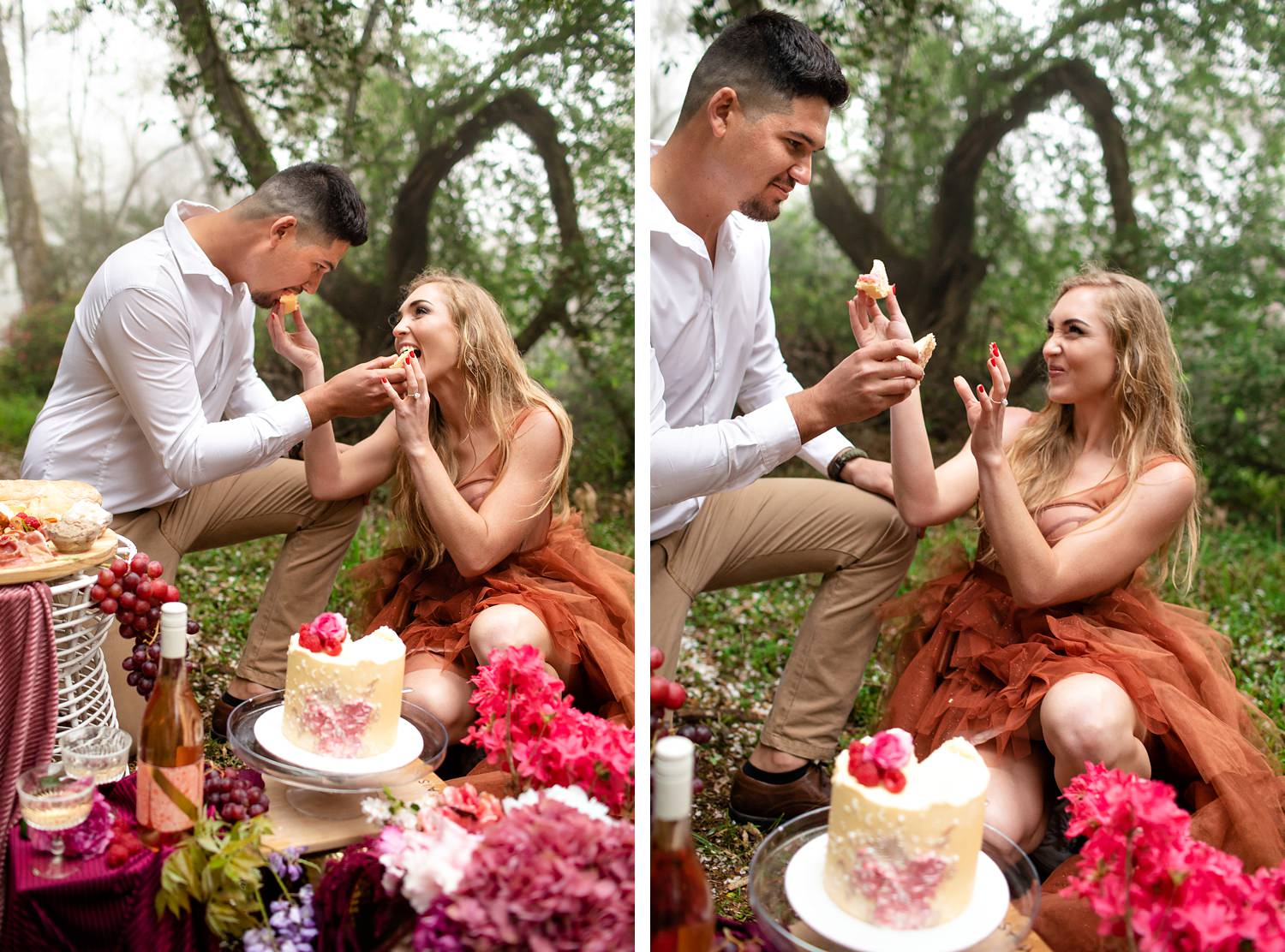 Bride and Groom cut their cake at their elopement picnic