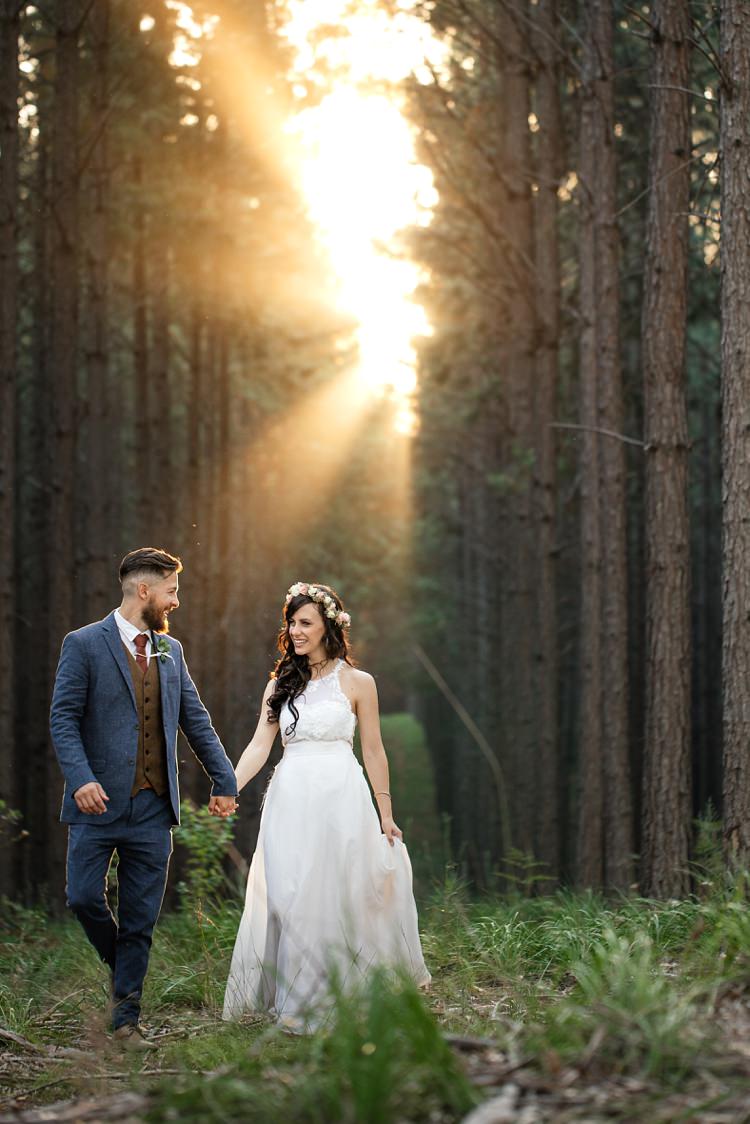 Garden Route Forest Wedding with light streaming through the trees