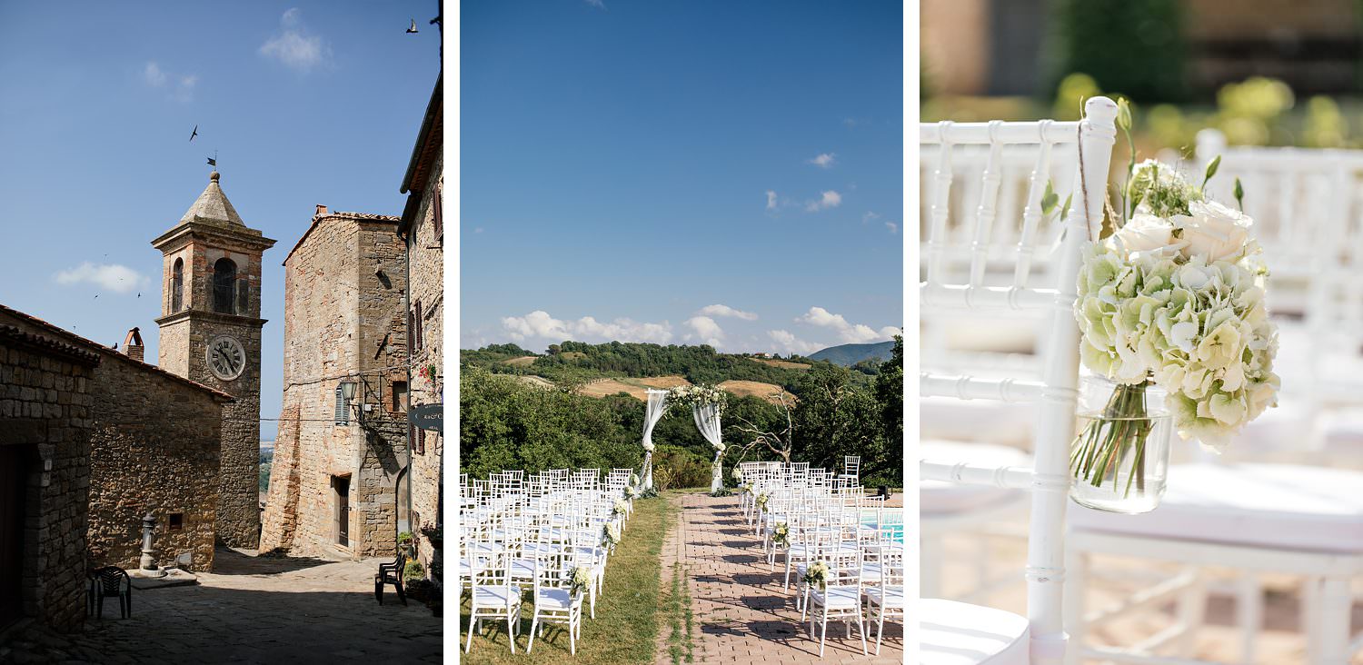 The ceremony set-up at a Tuscany wedding just outside Casale Marittimo