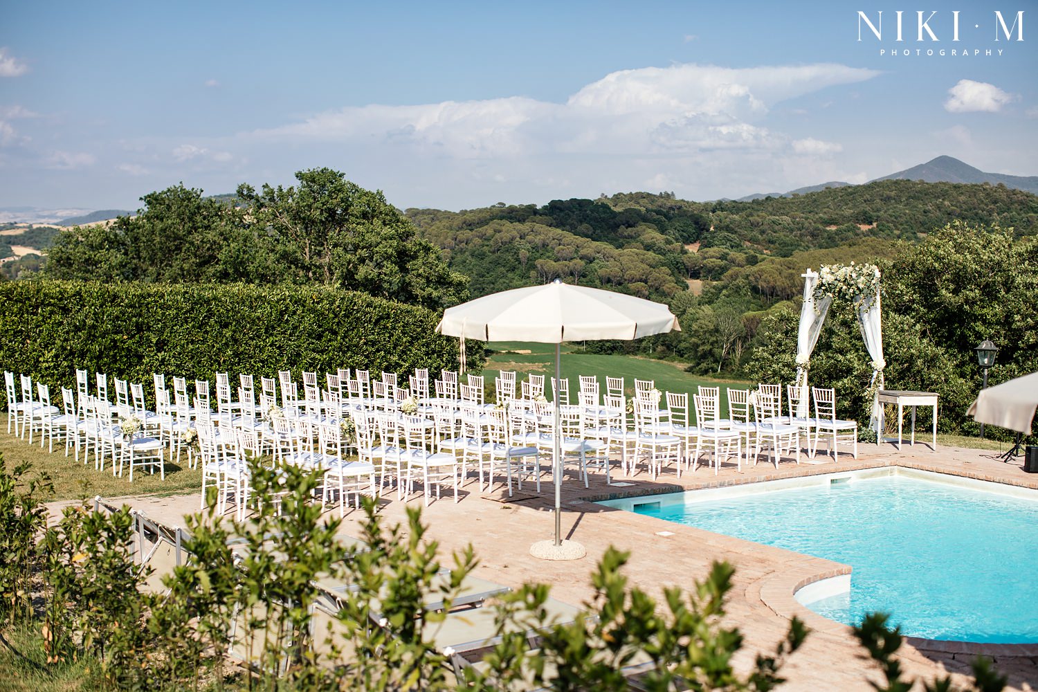 The ceremony set-up at a Tuscany wedding just outside Casale Marittimo