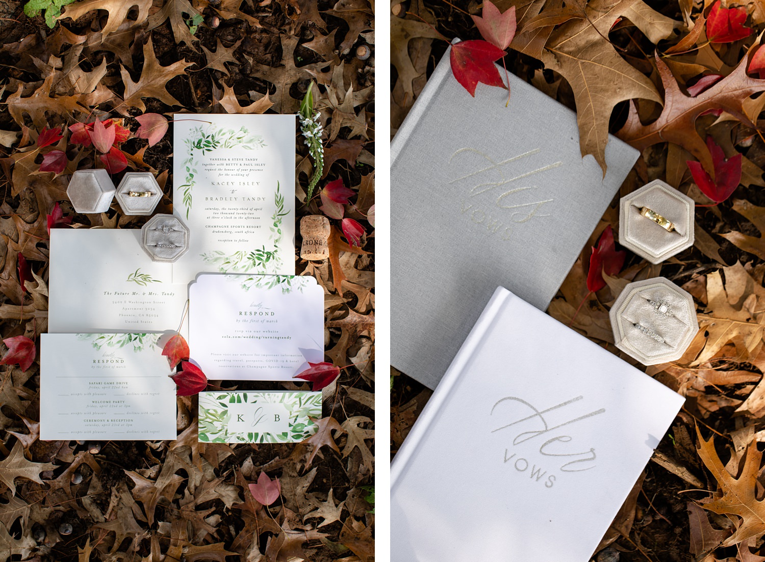 Details flat lay from an Autumn Central Drakensberg wedding.