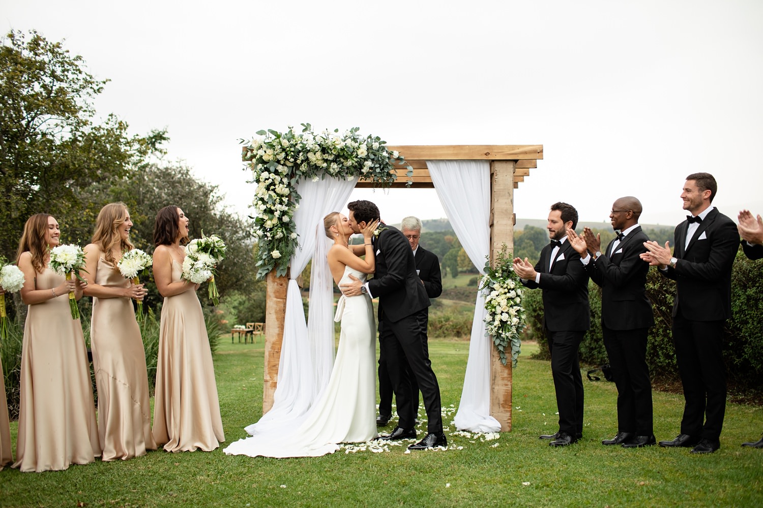 The bride and groom kiss at their Central Drakensberg wedding