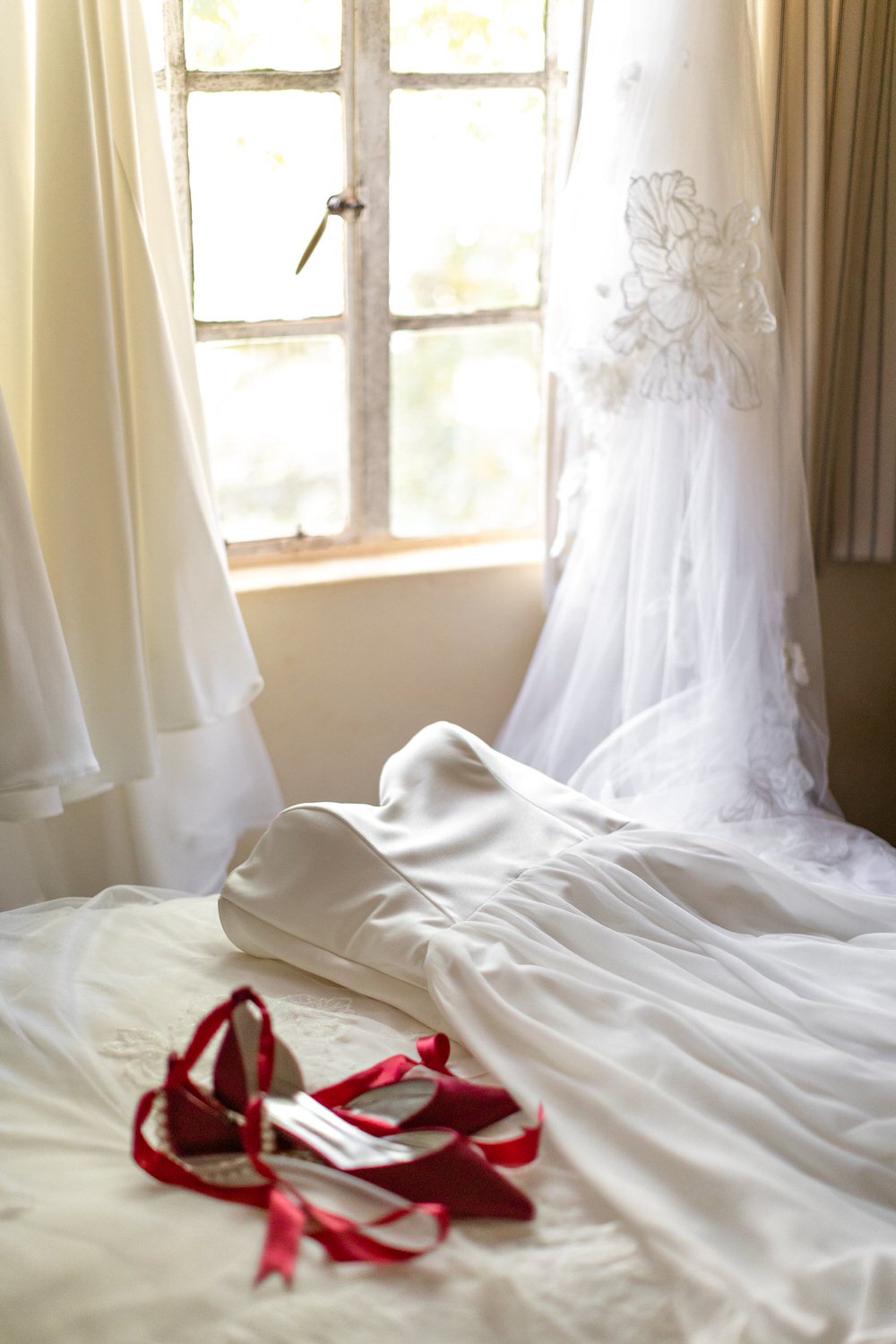 Detail photograph of a beautiful custom Fender Bridal Gown at an Elgin Wedding