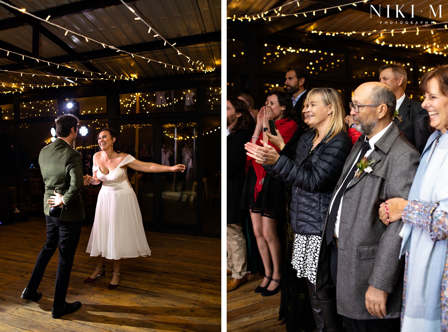 The bride and groom enter their reception venue with a dance at their Elgin wedding