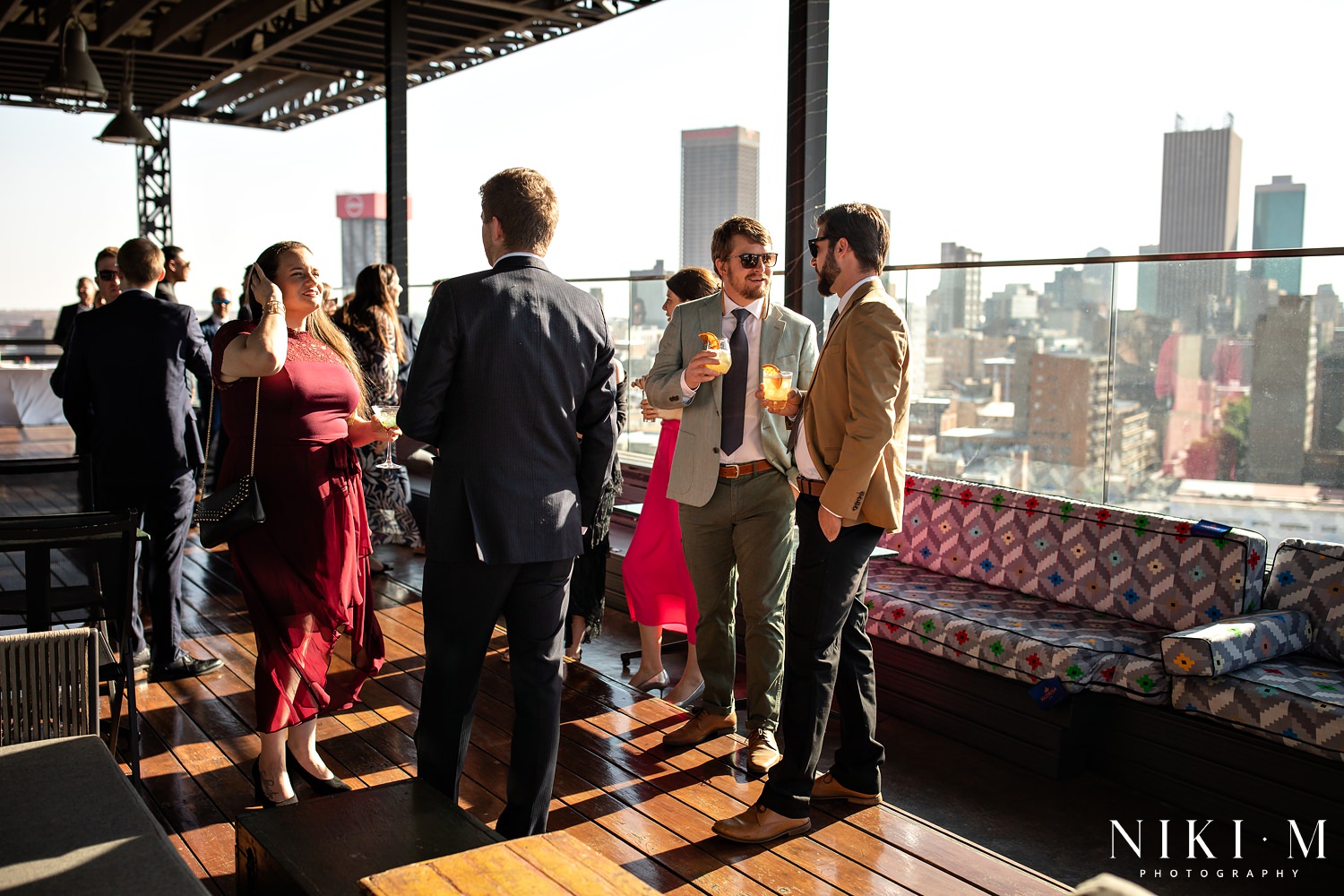 The rooftop bar at Hallmark House Hotel hosts canapés at a Johannesburg wedding