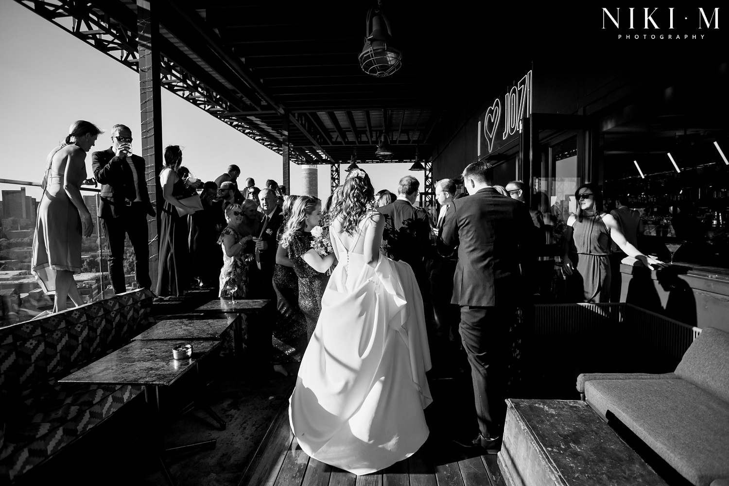 The rooftop bar at Hallmark House Hotel hosts canapés at a Johannesburg wedding