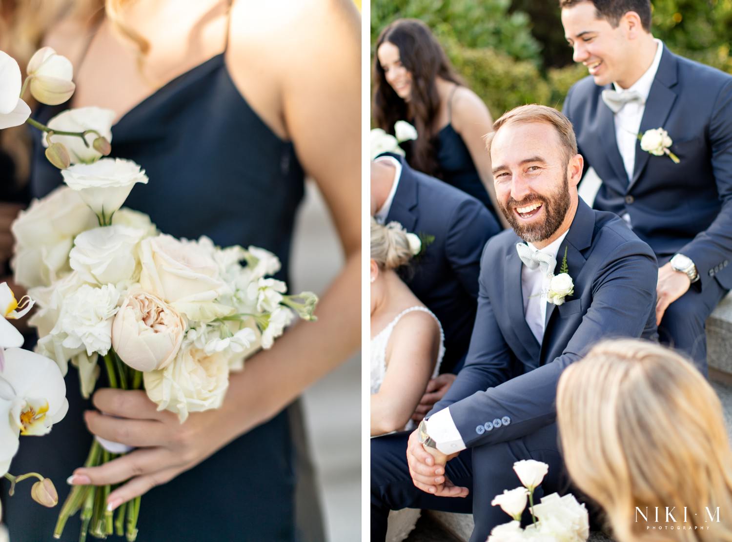 Candid and natural bridal party photos at a white and navy wedding in Cape Town