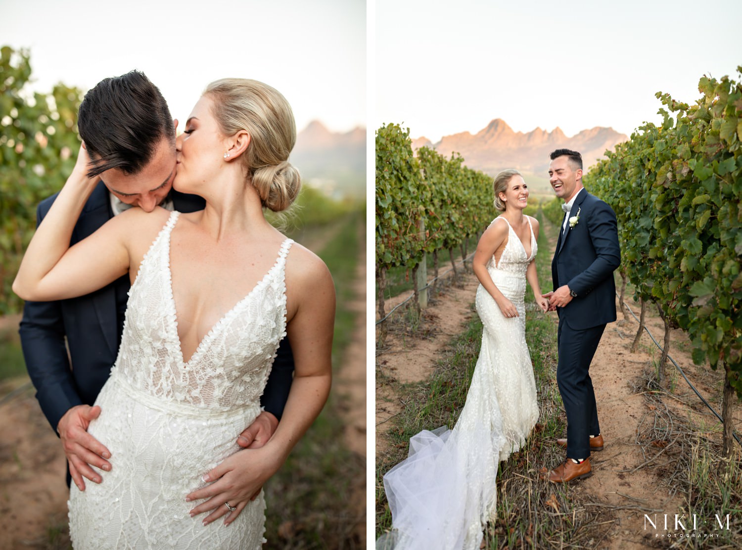 Couple photos in a vineyard at a Cavalli Wine Estate wedding in Stellenbosch Cape Town