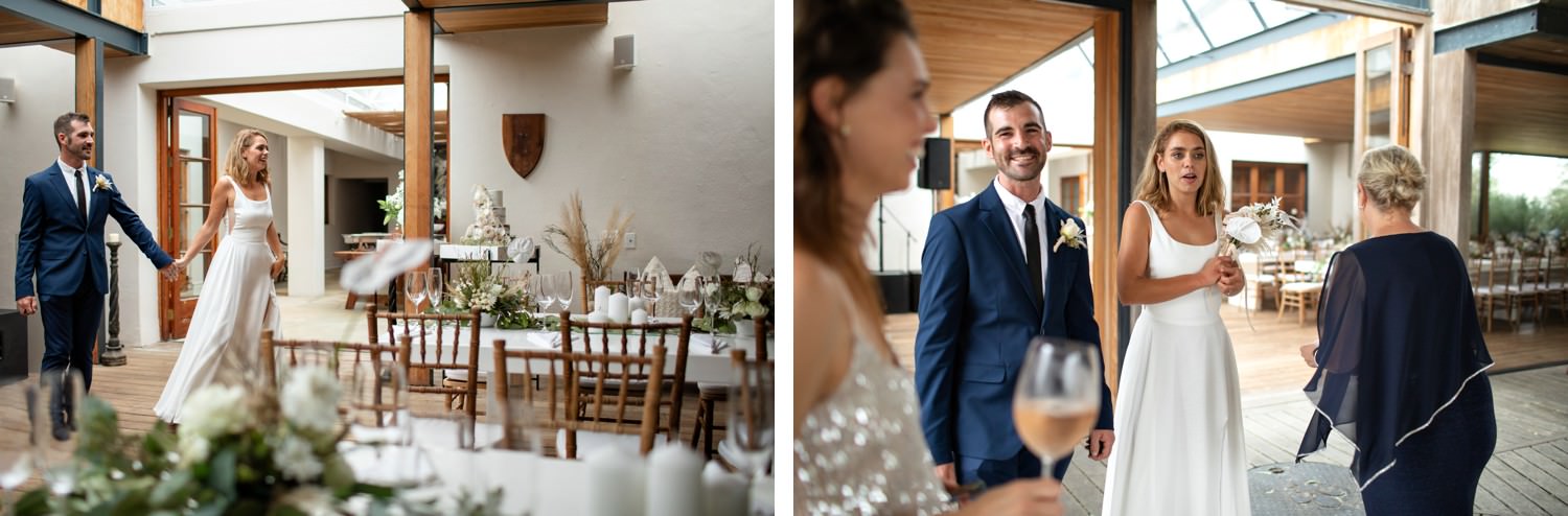 Luke and Lexi gasp as they enter their reception venue for the first time and see what Lexi's sister has created for them. This article (how to plan your DIY wedding) dives in to how you can ask your family for help at your own DIY wedding.