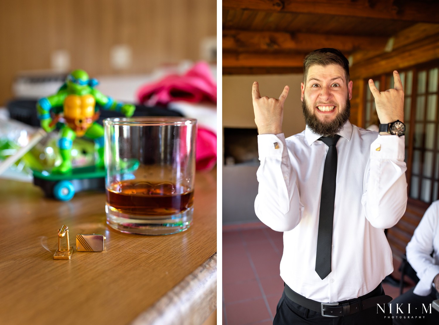 Groom's details including whisky glass and cufflinks, captured by Drakensberg wedding photographer Niki M