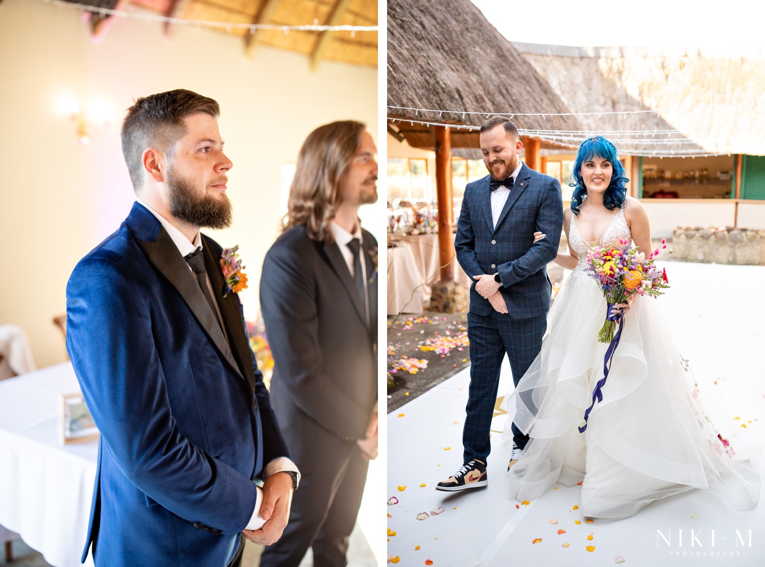 Groom emotional at the altar as his bride arrives, captured by Drakensberg wedding photographer Niki M