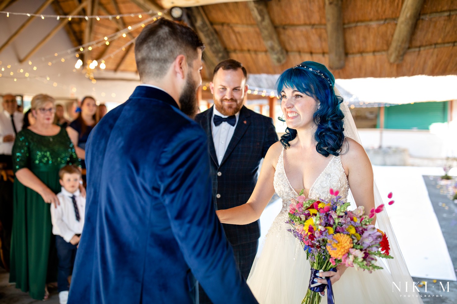 Bride arriving at the groom's side at the altar at a Champagne Valley Drakensberg wedding ceremony