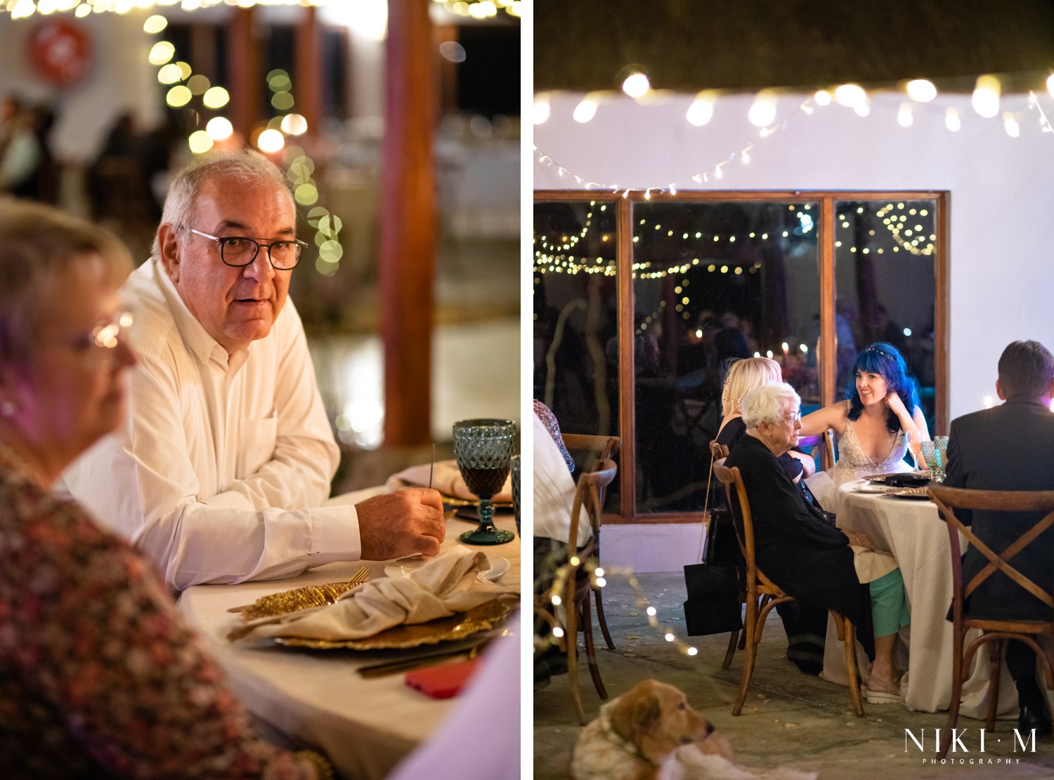 Evening reception candid with guests at candlelit tables at a Champagne Valley Drakensberg wedding