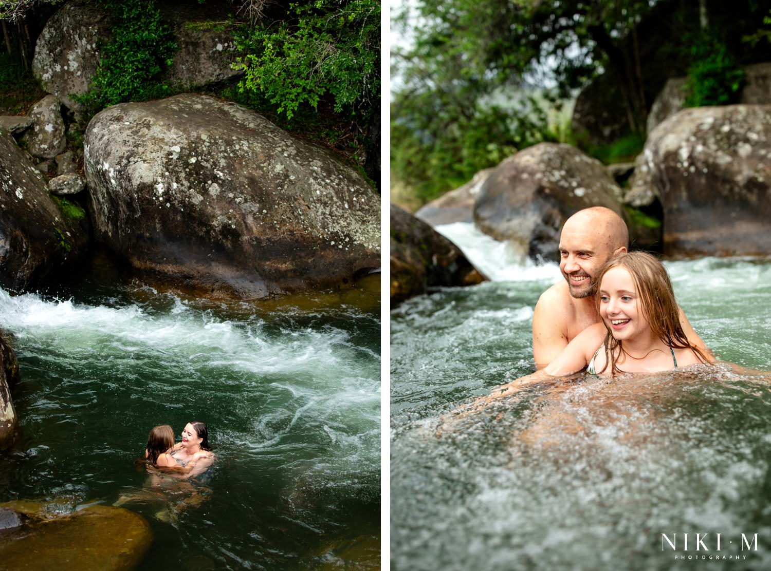 Father and daughter moments at the Monks Cowl rock pools during a Central Drakensberg family photoshoot